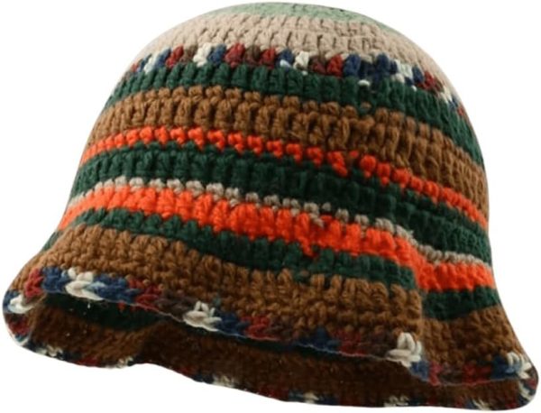 Women's Crochet Hats Striped Colorblock Knitted Bucket Hat Beanies Cap