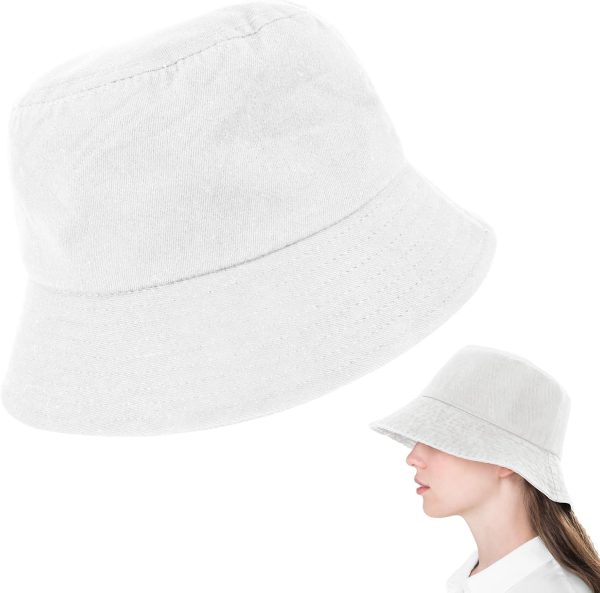 White Bucket hat Cotton Bucket Hats Men Lightweight flip Sun Protection Buckets Hats Women Summer Sun hat Suitable for Camping, Traveling, Fishing, Hunting