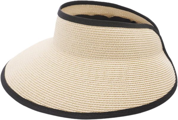 Sun Visor Hats for Women, Women Summer Ponytail Foldable Straw Beach Hat with UPF 50+
