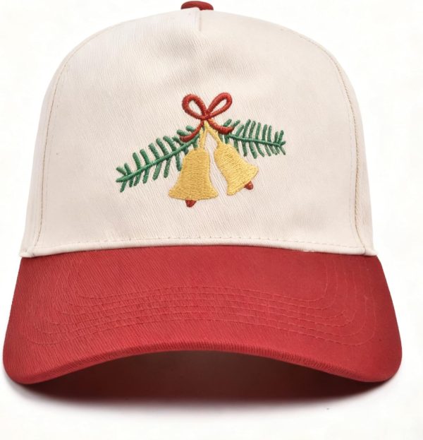 Christmas Hat- 3D Embroidered Adjustable Cotton Wind Chime Baseball Caps for Women Red