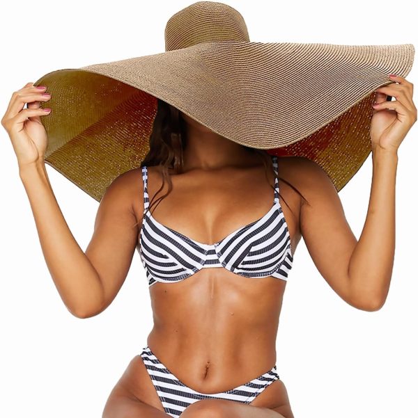 Oversized Beach Straw Hats for Women Extra Large Wide Brim Beach Hat Foldable Roll up Floppy Sun Hat