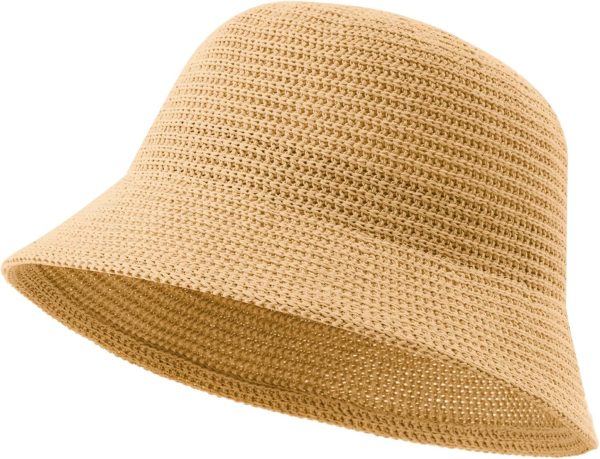 Women Woven Bucket Hat, Mesh Beach Sun Hat,Foldable Travel Sun Cap for Spring Summer Fall
