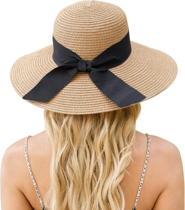 Beach Hat for Women, Wide Brim Sun Straw Hat for Women, Sun Hat Women UPF 50+ UV Protection, Floppy Foldable Summer Hat
