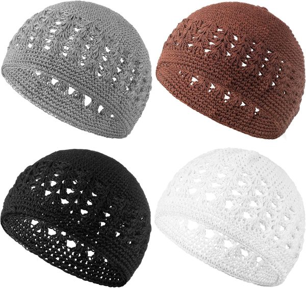 Kufi Hat for Men Knit Kufi Cap Crochet Beanie Skull Beanie Muslim African Hat for Men Women