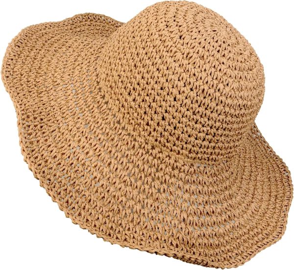 Crochet Straw Sun Hat for Women Floppy Beach Sun Hat Soft Large Lady Bucket Hat Foldable Travel Summer Medium